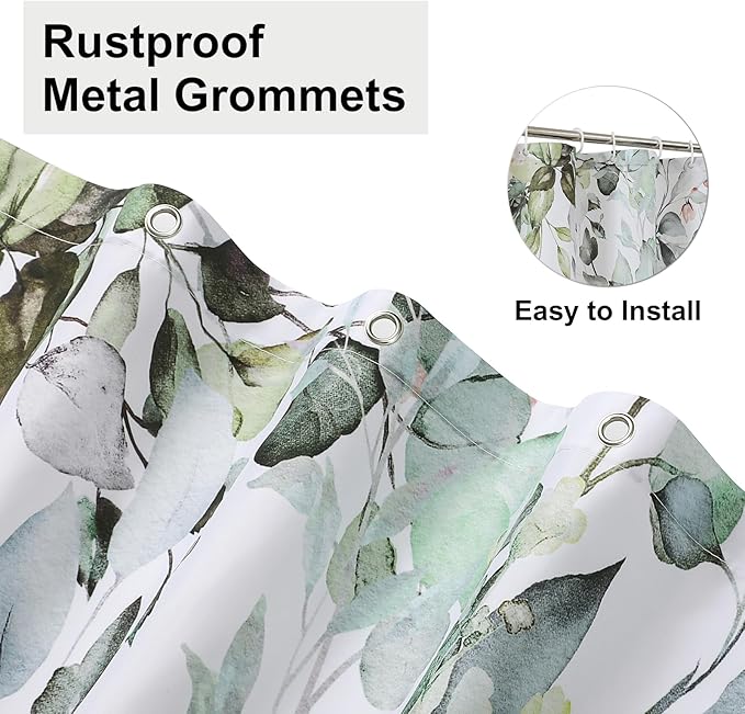 Colorful Star Sage Green Eucalyptus Waterproof Shower Curtain Set with Hooks, Minimalist Watercolor Floral Print Bathroom Décor, Plant Leaves Washable Fabric Shower Curtain, 72 x 78 Inch