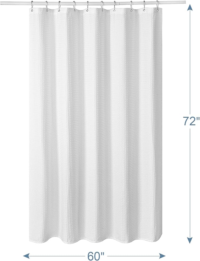 AmazerBath Waffle Shower Curtain White, Stall Shower Curtain, Heavy Duty Fabric Shower Curtains, Hotel Quality Bathroom Shower Curtains, 60 x 72 Inches