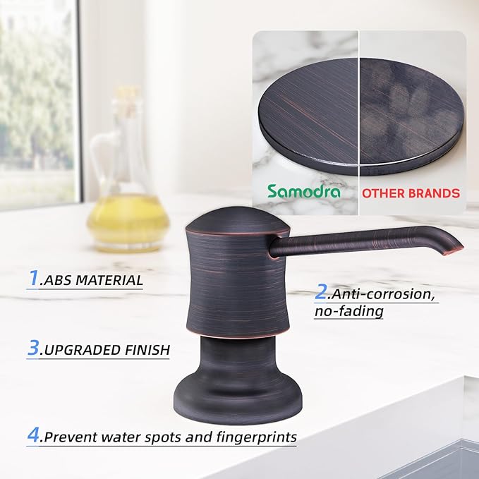 SAMODRA Sink Soap Dispenser for Kitchen Oil Rubbed Bronze Dish Lotion Dispenser 12 OZ Bottle Built in Design Refill from The Top