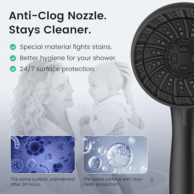Filtered Shower Head with Handheld, High Pressure 8 Spray Showerhead with Filters & Upgraded Detachable Shower Head, Water Softener Filters Beads for Hard Water -Remove Chlorine (Black)