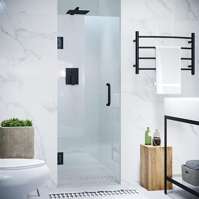 ANZZI 72" x 30" Frameless Shower Door in Matte Black,Water Repellent Glass Shower Door with Seal Strip Parts and Handle, 3/8 Glass Hinged Shower Door with Handle (SD-AZ09-02MB)