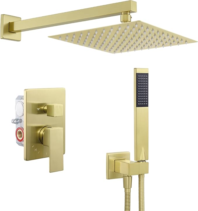 KES Gold Shower Faucet Set, Shower System 10 Inches Rain Shower Head with Handheld, Shower Faucets Sets Complete Pressure Balance (cUPC Certified Shower Valve Included), XB6230F18-BZ