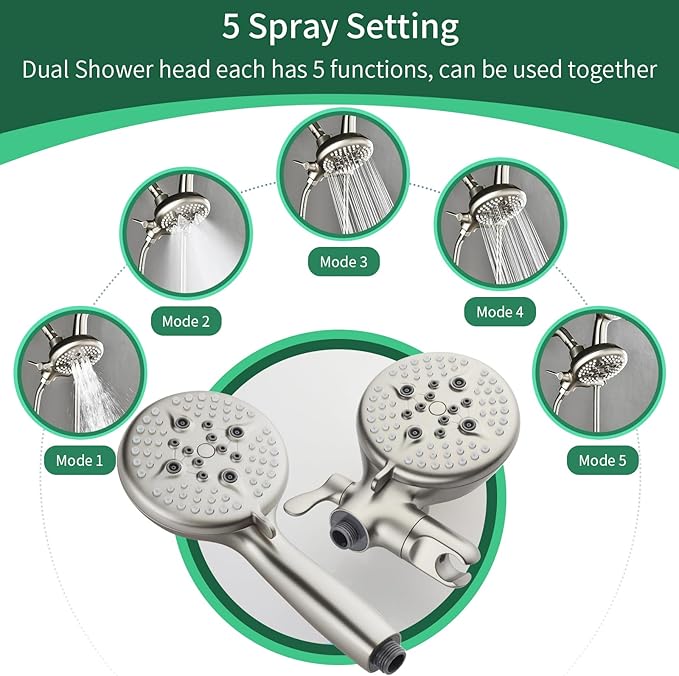 2 Handles Tub Shower Faucet Set Shower System with Tub Spout Bathtub Faucet Set Shower Tub Combo Set Complete Tub and Shower Trim Kit Brushed Nickel