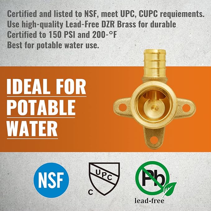 SUNGATOR 8-Pack Pex Drop Ear Elbow 1/2", No Lead Brass Fittings, UPC Certified, ASTM F1807