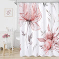 Red and Grey Boho Watercolor Floral Shower Curtain, Ink Painting Style Blossom & Leaf Shower Curtains for Chic Elegant Bathroom, Artistic Fabric Cloth Flower Shower Curtain, 72x72