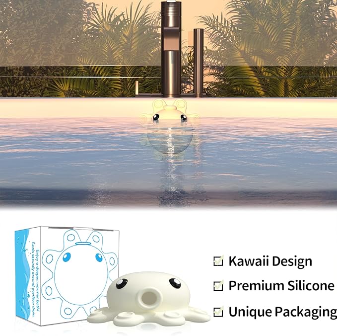 Bathroom Bathtub Overflow Drain Cover- Silicone Bath Tub Drain Cover, Tub Overflow Drain Stopper with Suction Cups, Adds Inches of Water for Deeper Bath, Cute Bathroom Accessories, Ivory