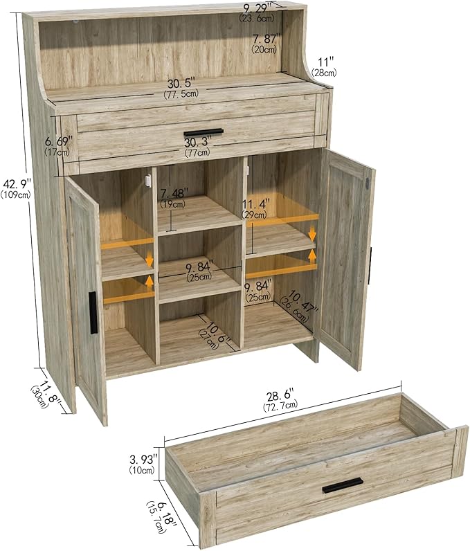 Storage Cabinet with Doors and Drawers, Kitchen Storage Cabinet with 1 Large Drawer,2 Doors,and 2 Adjustable Shelves,for Bathroom/Kitchen/Living Room/Entrance Hall (Grey)
