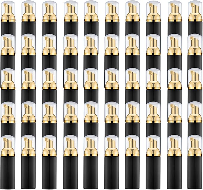 2 Oz Empty Foam Pump Bottle (50 PCS) Travel Foaming Soap Dispenser for Hand Soap, Lash Shampoo Cleanser (Black&Gold Pump&Clear Cap)
