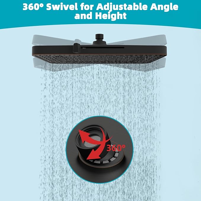 Hibbent 5 Spray Modes Shower Head, 13'' High Pressure Rain Shower Head, Large Rainfall Showerhead, High Flow Waterfall Bathroom Fixed Showerheads with Adjustable Swivel Ball Joint, Oil Rubbed Bronze