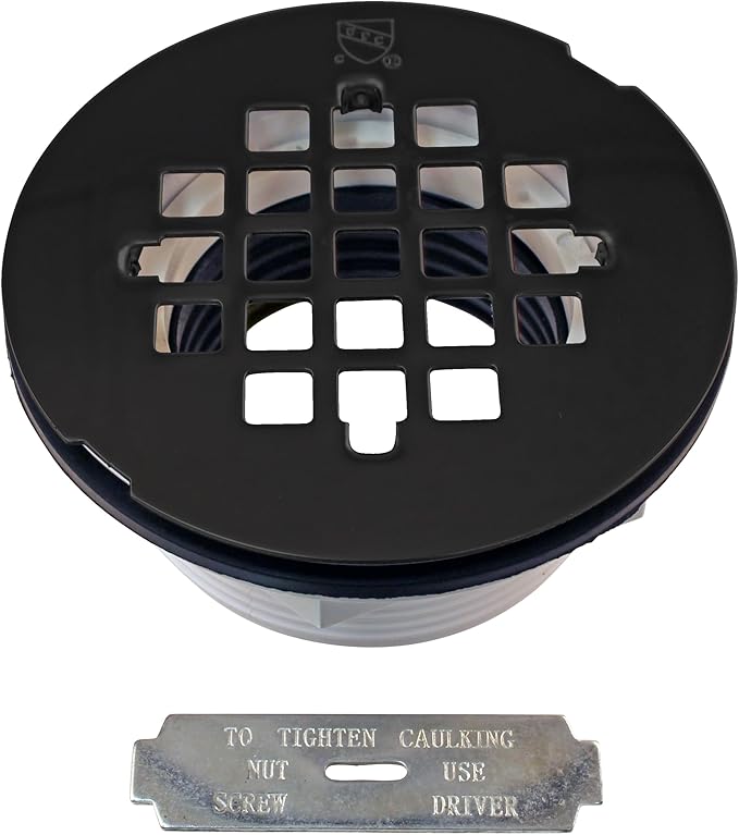 Westbrass SP6036WP-62 60" x 36" 3-Wall Shower Pan with Plastic Center Drain and 4-1/4" Cross Grid Brass Drain Cover, Matte Black