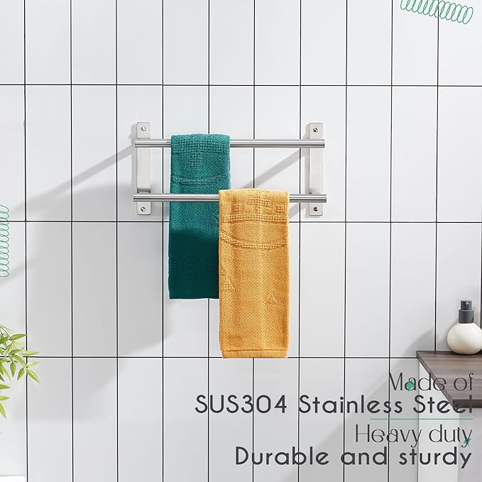 KOKOSIRI 16 Inch Bath Towel Bars Double Towel Racks Bathroom Towel Holder Towel Storage Towel Shelves Wall Mount Stainless Steel Brushed Nickel B5010BR-L16