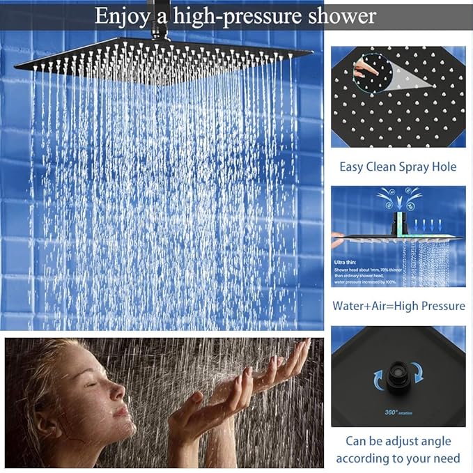Shower Faucet Set Matte Black Shower System, Knob Switch Diverter Shower Faucet with High Pressure Handheld Spray, Ceiling Mount 12 Inch Shower Head with 6 Inch Wall Mount Shower Head
