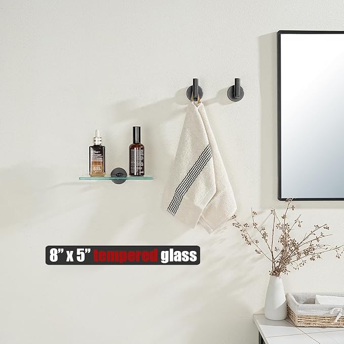 JQK Bathroom Glass Shelf Oil Rubbed Bronze, Tempered Glass Shower Storage 8 by 5 inches, 304 Stainless Steel ORB Wall Mount 2 Pack, TGS101L8-ORB-P2