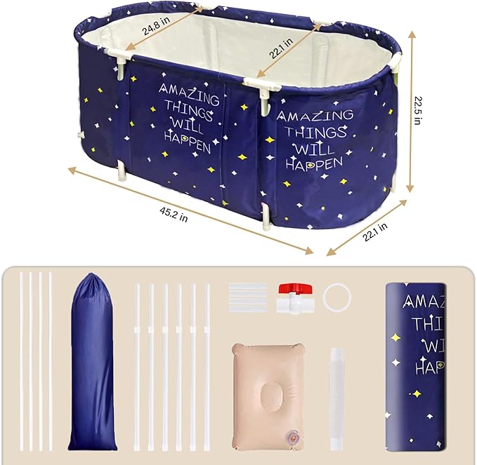 BDL Portable Folding Bathtub Soaking Bath Tub, Separate Family Bathroom SPA Tub for Adult, Freestanding Bathtub for Shower Stall,Thickening with Thermal Foam to Keep Temperature Starry Night Blue