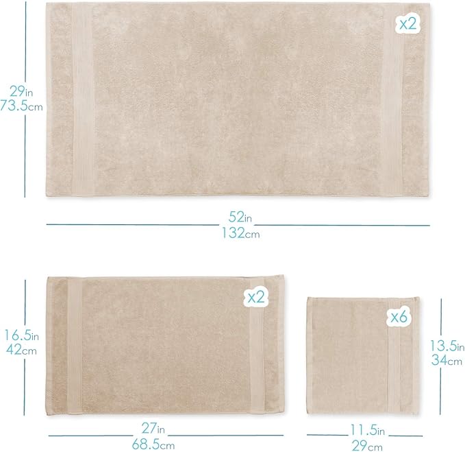 Hearth & Harbor Bath Towels for Bathroom - 100% Ring Spun Cotton Luxury Bathroom Towels - Ultra Soft & Highly Absorbent, Bath Towels Set of 6 - Beige Cream