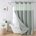No Hooks Needed Linen Textured Shower Curtain with Snap-in Fabric Liner Set,Hotel Luxury Decor Shower Curtains for Bathroom with Mesh Top Window,Waterproof & Washable,71Wx74H,Sage Green