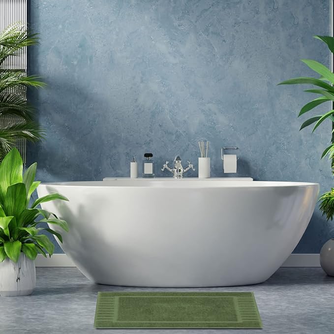 White Classic Luxury Bath Mat Floor Towel Set - Absorbent Cotton Hotel Spa Shower/Bathtub Mats [Not a Bathroom Rug] 22"x34" | 2 Pack | Forest Green