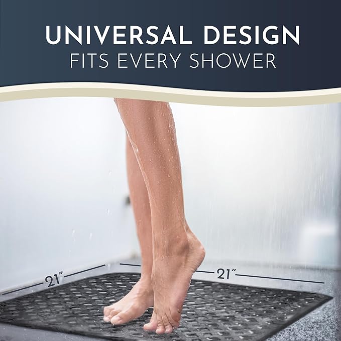 homerella® Shower Mat Non Slip Anti Mold, Non Slip Shower Mats for Inside Shower Stall Anti Slip Mat, Square Shower Floor Mat 21 x 21 in with Suction Cups & Hooks for Quick Drying, Machine Washable
