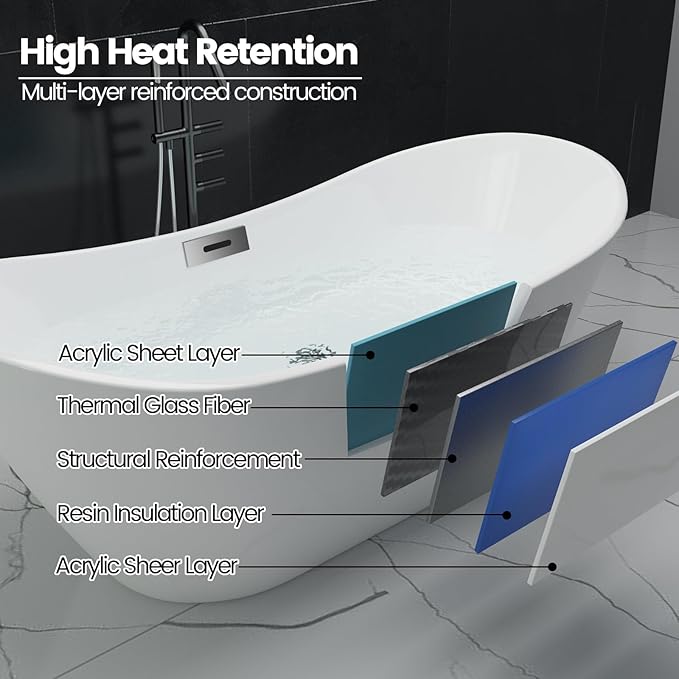 Freestanding Bathtubs 67 inch Acrylic Free Standing Soaking Tub, Luxury Soaking Tub with Integrated Overflow, Chrome Drain for Home Spa Bathroom Upgrade
