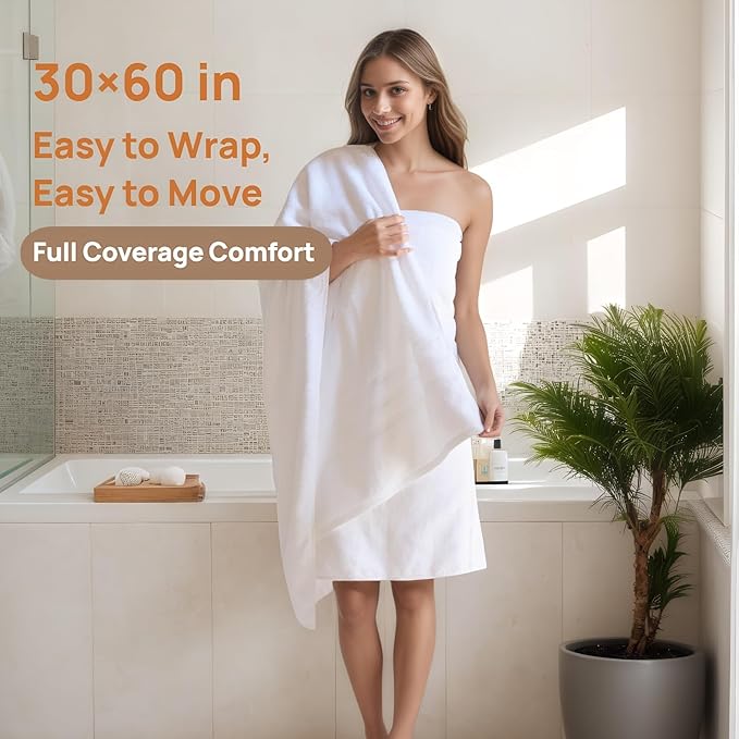 Cotton Bath Towel – Large 30x60 Inches, Soft, Thick & Absorbent Towel for Bathroom, Spa, or Home Use (White, 2 Pack – 30"x60")