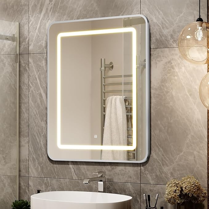 APRILSOUL 20X30 Inch Silver Bathroom Medicine Cabinet with Mirror, Recessed or Surface Lighted Medicine Cabinet with 3 Colors Temperature, Dimmable Light