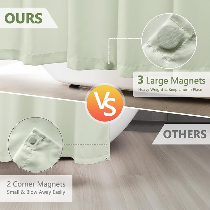 Waterproof Fabric Shower Curtain Liner with 3 Extra-Large Magnets, 72 x 72 inch Washable Cloth Shower Liner Hotel Quality, Pastel Green Lightweight Shower Curtain for Bathroom
