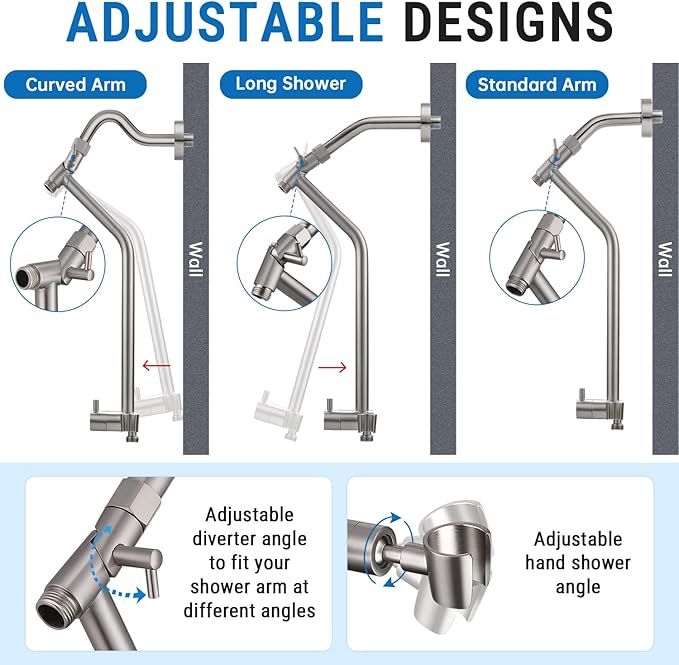 G-Promise All Metal Shower Diverter with Low Holder, Extended 13.5 Inch, 3-Way Diverter Valve with Pause Mode for Handheld and Fixed Shower Heads ∣ 4-Setting Replacement Part (Brushed Nickel)