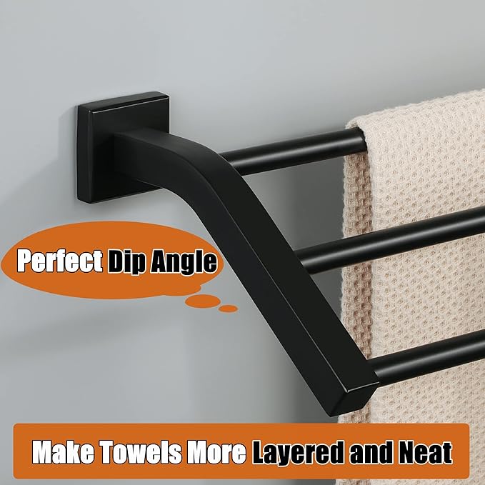 Alise Bath 3 Towel Bars,Towel Holder Towel Racks for Bathroom Wall Mount,Heavy Duty SUS304 Stainless Steel Towel Hanger Towel Rails,Matte Black,24-Inch
