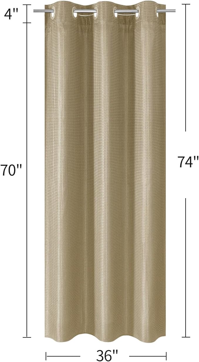 MitoVilla Beige Waffle Small Stall Shower Curtain Liner Set 36 x 74, No Hooks Required Half Size Narrow Fabric Cloth Shower Curtain Set with Snap-in Liner for Modern Bathroom Decor, Beige/Khaki