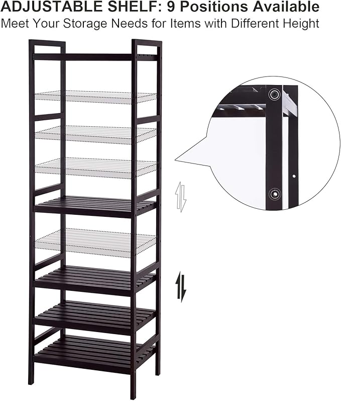 SONGMICS Adjustable Storage Shelf Rack, 5-Tier Multifunctional Shelving Unit Stand Tower, Bookcase for Bathroom Living Room Kitchen 17.7 x 12.4 x 55.9 inches, Holds up to 132 lb, Brown UBCB75BR