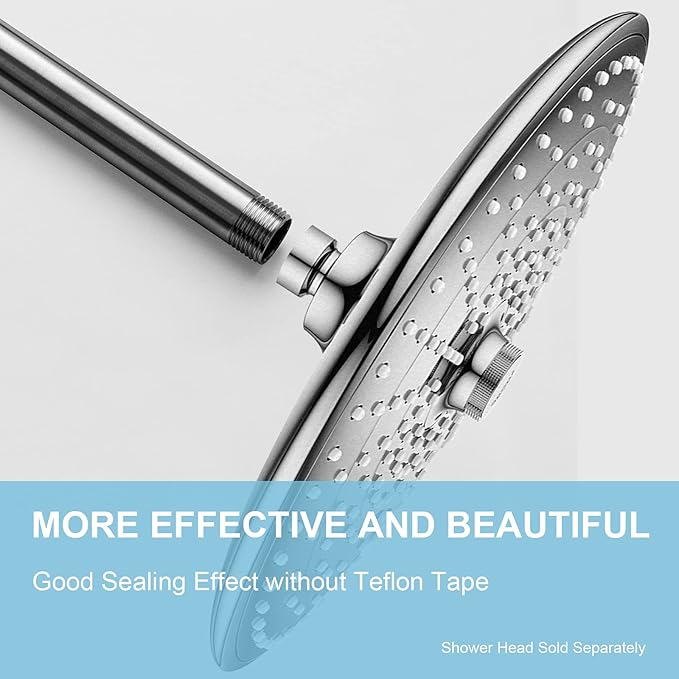 OFFO Shower Arm with Flange, 6 in Brushed Nickel Ceiling Mount Replacement Rain Shower Head Straight Arm Ceiling-Mounted For Fixed Shower Head & High Pressure Rain