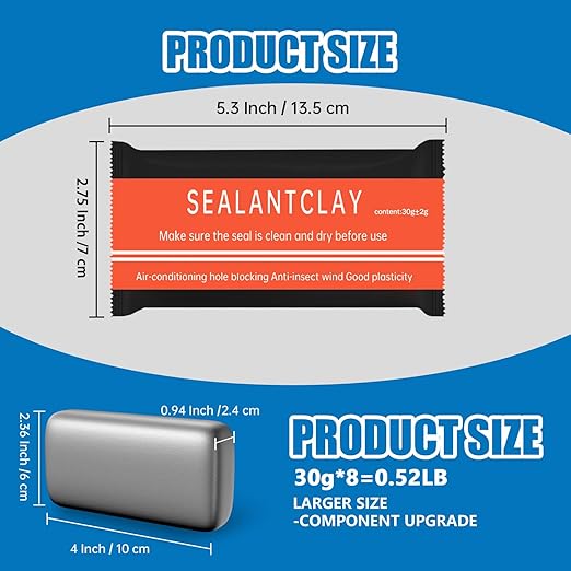 Quick Mending Mud & Waterproof Gray Sealant Putty (Pack of 8) - Ideal for Sealing: Air Conditioning Gaps, Wall Holes, and Drain Pipe Connections，Duct Seal Repair Sealing Clay.