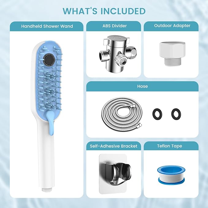 4 Mode Dog Shower Attachment, Dog Shower Sprayer with 78 Inches Stainless Steel Hose, ABS Diverter, Adhesive Holder, for Fast Easy Dog Bathing and Cleaning, Indoor/Outdoor Use
