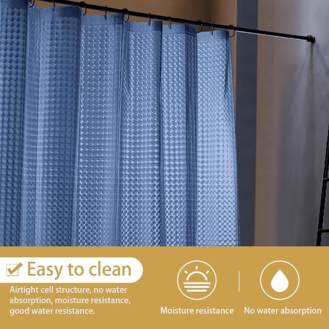 NTBAY EVA Semi-Transparent Clear Shower Curtain with Navy Checkered, Water-Repellent Liner with 3 Magnets for Bathroom, 72x72 Inches