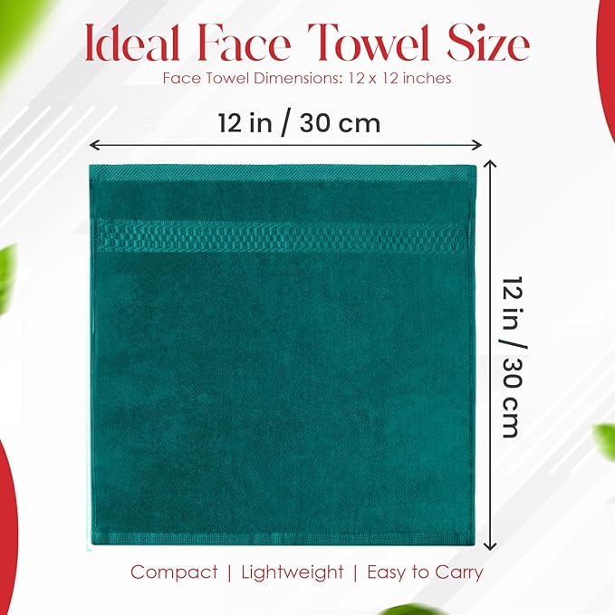RIVERSIDE 12 Pack Premium 100% Cotton Face Washcloths, 550 GSM, 12 x 12 Inches, Soft, Absorbent Towels for Body & Shower, Bathroom Wash Clothes, Durable Face Towels Set for Spa, Gym, Teal