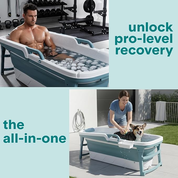 SereneLife 59" Portable Bathtub for Adults – Large Foldable Freestanding Bath Tub for Hot Spa, collapsible for Cold Plunge Ice Bath, Indoor/Outdoor, Pet & Family Use, Complete Set