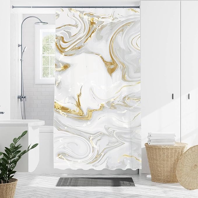Domoku Grey Gold Marble Shower Curtain,Abstract Modern for Bathroom Decor,Waterproof Texture Washable Fabric,36 X 72