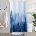 ORTIGIA 36x72 Misty Forest Stall Shower Curtain for Small Bathroom, Blue Half Size Narrow Nature Woodland Shower Curtain Set with Hooks, Waterproof Fabric Pine Tree Fog Magic Home Bath Curtain