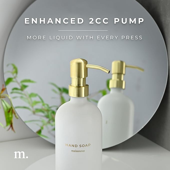 MaisoNovo Soap Dispenser 1-Piece Set | 16.9oz White Bottles with Gold Stainless Steel Pump