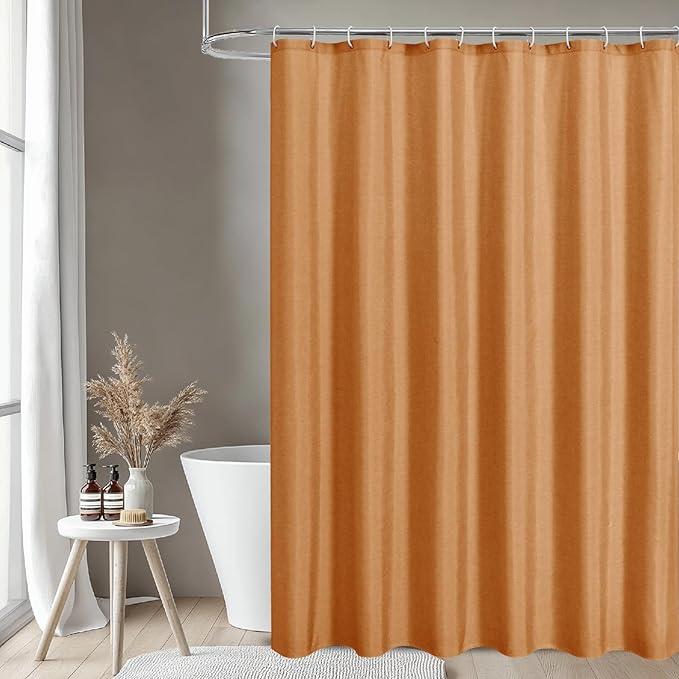 2-in-1 Waterproof Fabric Shower Curtain or Liner,Linen Textured,Breathable TPU & Washable Bathroom Shower Curtain Set with 12 Plastic Hooks,Modern,72"x72" Orange