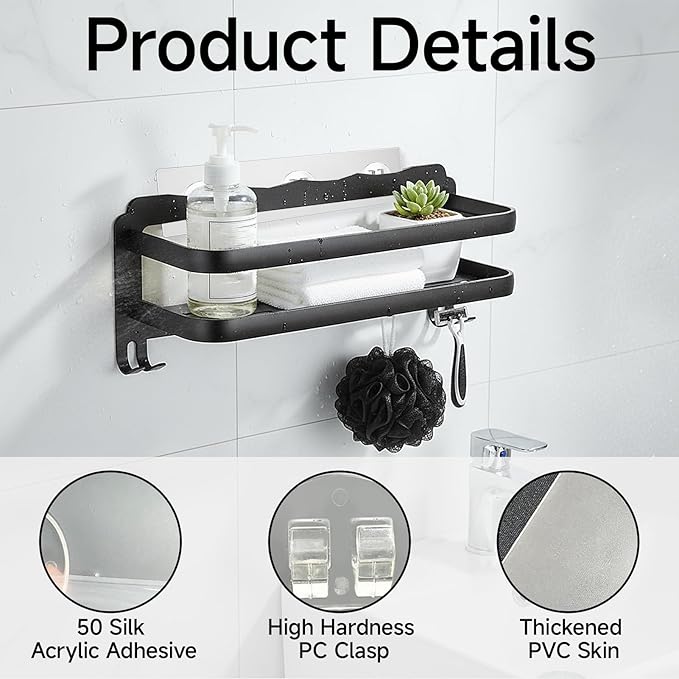 Shower Caddy Adhesive Replacement Hooks 14 Pack, Strong Transparent No Drilling Sticky Pads for Bathroom Shower Shelf Kitchen Rack Storage, Multi Size Adhesive Pads