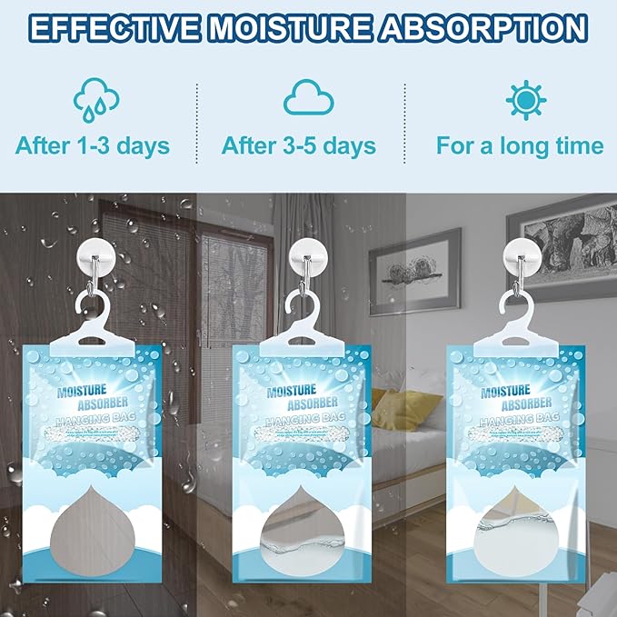 Moisture Absorbers Packets - Hanging Moisture Absorbers Dehumidifier Bags for Closet Bathroom Kitchen, Fragrance Free Humidity Absorber Packs, Removes Moisture & Odors, 20 Pack