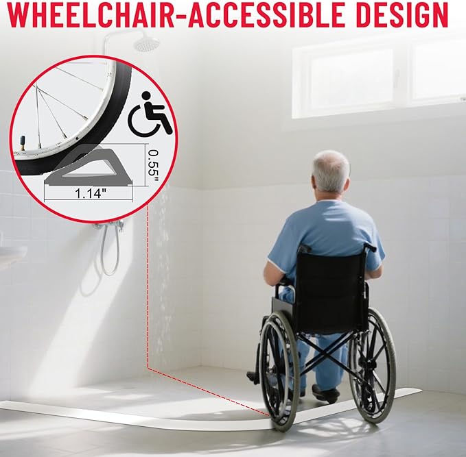 Shower Threshold Water Dam Barrier – 138in Self-Adhesive, Waterproof, Flexible Silicone, Customizable, Easy Install, Prevents Water Leakage & Slipping, Wheelchair Access