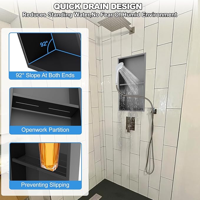 304 Stainless Steel Shower Niche Insert-24 x 12" No Tile Needed Bathroom Niche for Shower Wall-Double Shelves Built in Shower Shelf-Waterproof Recessed Cabinet for Bathroom Living Room Study Kitchen