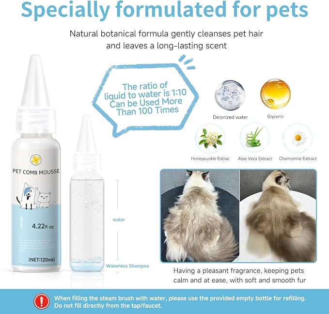 Pet Steam Brush for Dog & Cat – 3-in-1 Spray Hair Removal Comb – Steam for Shedding & Grooming – Water Brush for Long & Short Haired Pets – Spritz Defur Comb