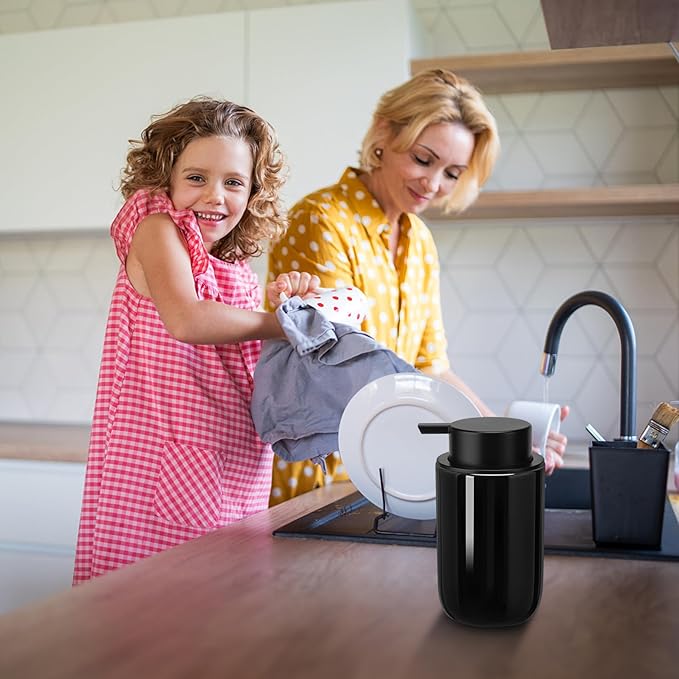 Soap Liquid Dispenser Ceramic with Easy-to-Press Pump Hand Liquid Dispenser (Can't Foam) for Shampoo Bathroom Countertop 13.5 oz
