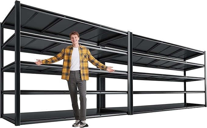 72.2" H Garage Shelving 3000LBS Metal Shelving Unit Adjustable Garage Storage Shelves 5 Tier Heavy Duty Storage Rack for Pantry, Warehouse, Industries, 59.8" W x 72.2" H x 24.2" D, 2 Pack