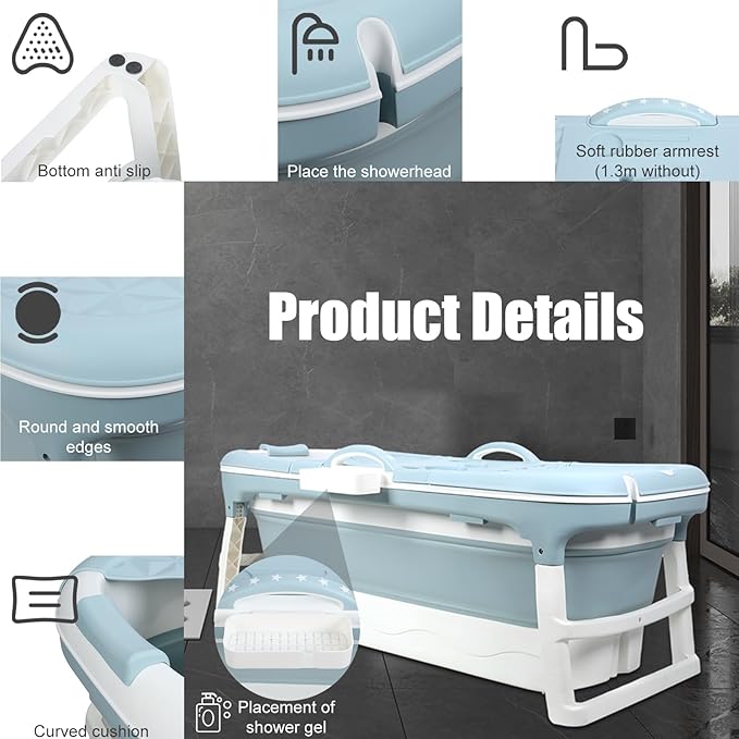 Portable Tub for Adults, Ice Bath Tub, Foldable Bathtub for Adults, Bathtub for Shower, Ice Bath, Sitz Bath, Portable Camping Shower, Freestanding Bathtubs 46 Inch