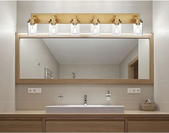 MELUCEE 6-Light Vanity Lights for Bathroom 45.3 Inches Length, Modern Bathroom Light Fixtures Wall Mount with Clear Glass Shade for Vanity Table/Over Sink/Kitchen, E26 Base