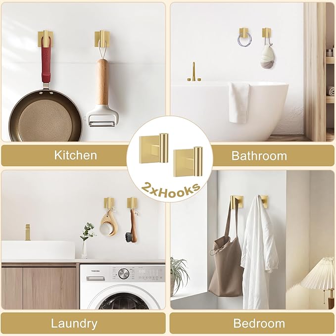TURS 5-Pieces Brushed Gold Bathroom Hardware Set 23.6 Inch SUS304 Stainless Steel Towel Bar Set Wall Mounted Square Toilet Paper Holder with Shelf